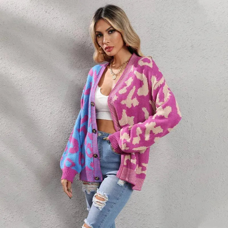 Übergroße Strickjacke Leopardenmuster Trendy Pullover