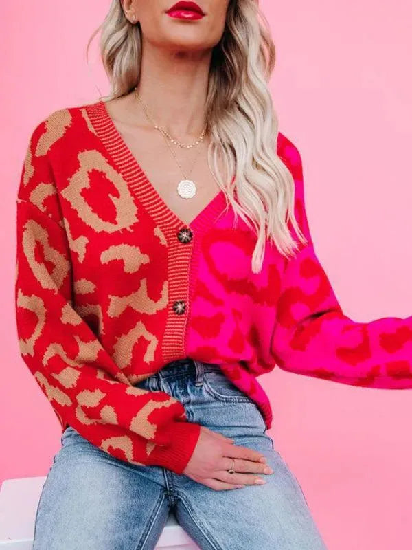 Übergroße Strickjacke Leopardenmuster Trendy Pullover