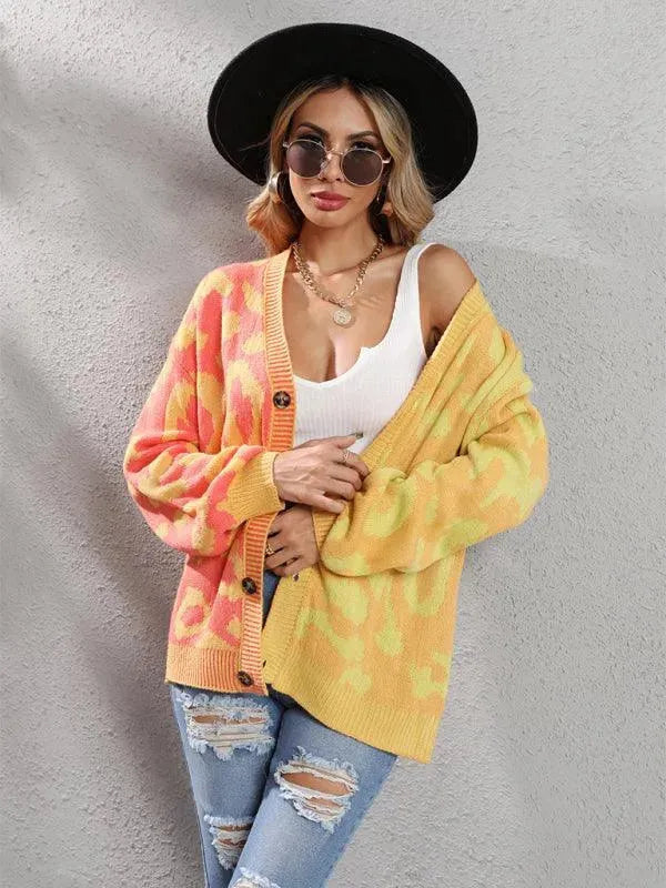 Übergroße Strickjacke Leopardenmuster Trendy Pullover