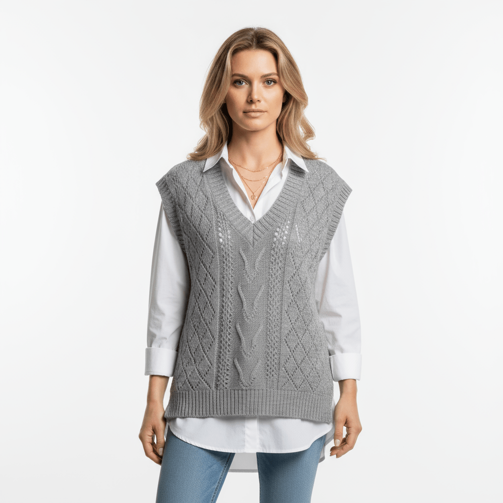 Damen Strickweste V-Ausschnitt Elegent - IdealeKleiden