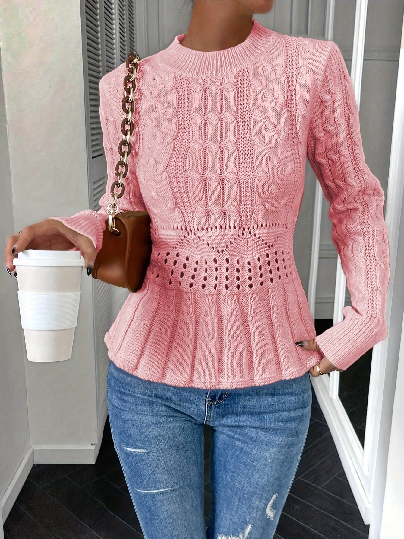 Klassischer Kabelpullover Rundhals