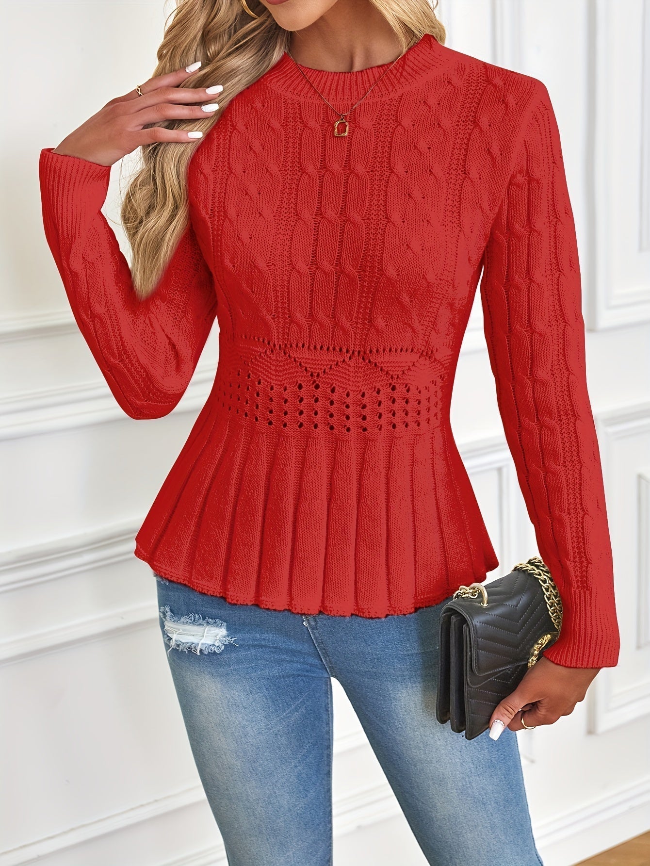 Klassischer Kabelpullover Rundhals
