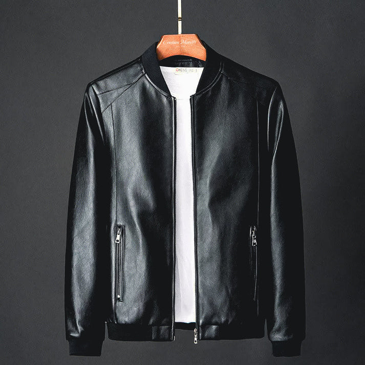 Herren Lederjacke Modern Schwarz Kunstleder