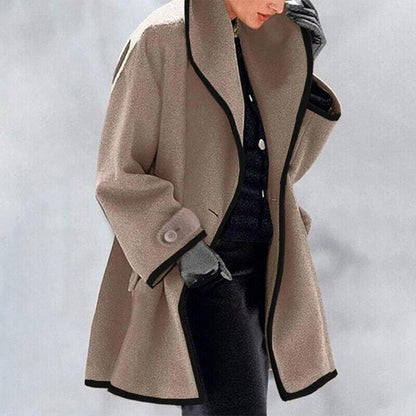 Damen Winter Trenchcoat Wolle Warm Doppelknopf
