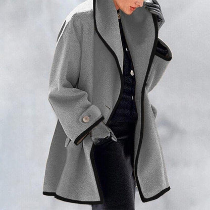 Damen Winter Trenchcoat Wolle Warm Doppelknopf