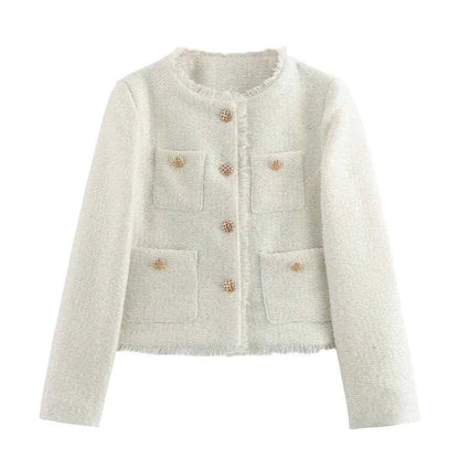 Schlanker Bouclé-Blazer mit Luxusknöpfen