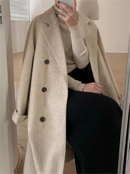 Stylischer Oversized Mantel Lang Reverskragen Gürtel - IdealeKleiden
