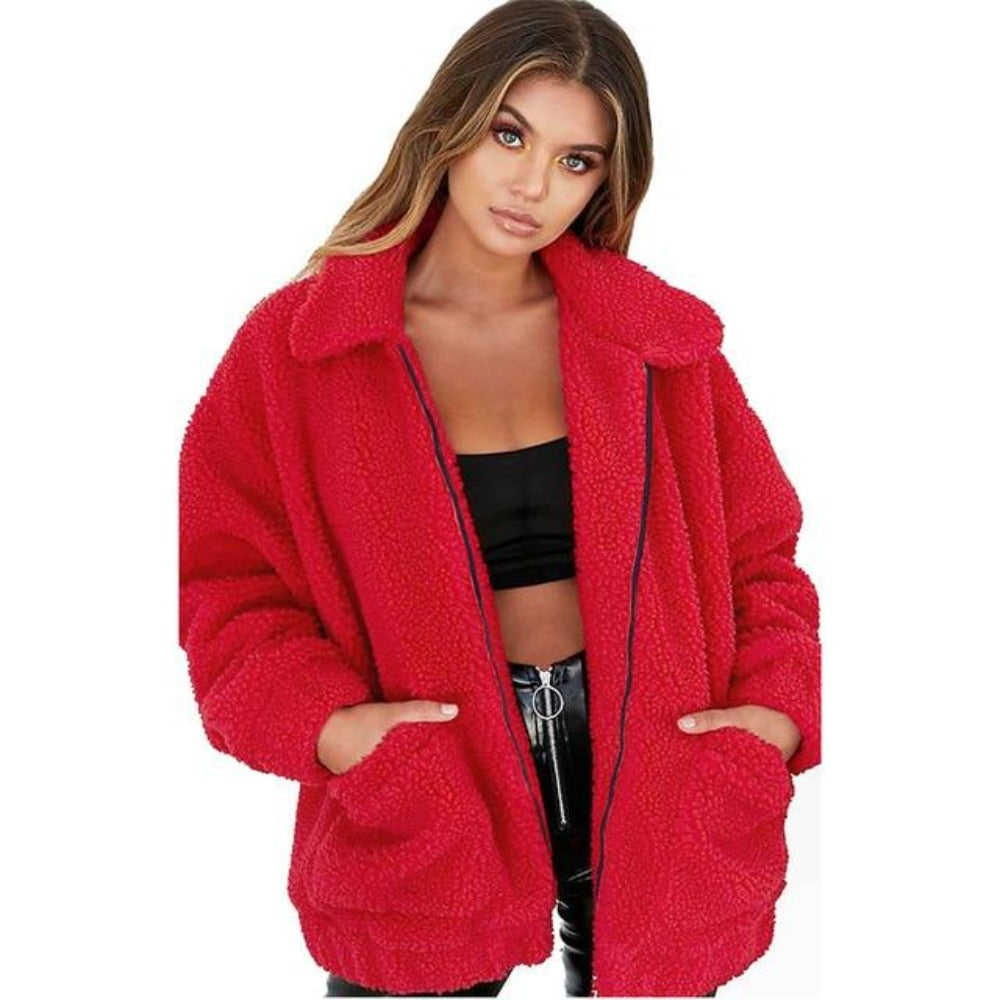 Teddy Mantel Oversized Weich Fleece Reißverschluss