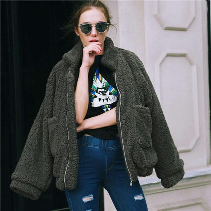 Teddy Mantel Oversized Weich Fleece Reißverschluss