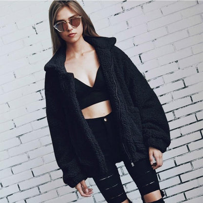 Teddy Mantel Oversized Weich Fleece Reißverschluss