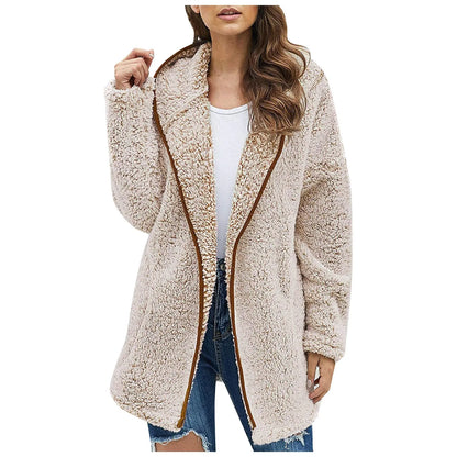 Stylische Damen Fleecejacke Lang Modisch