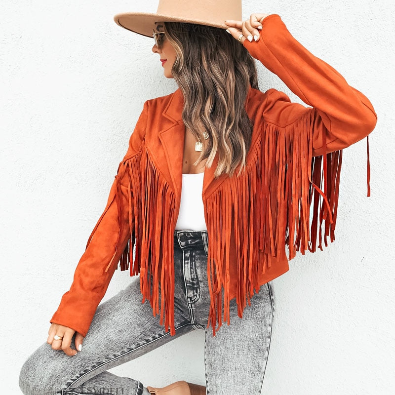 Modische Damenjacke Wildleder Fransen Look
