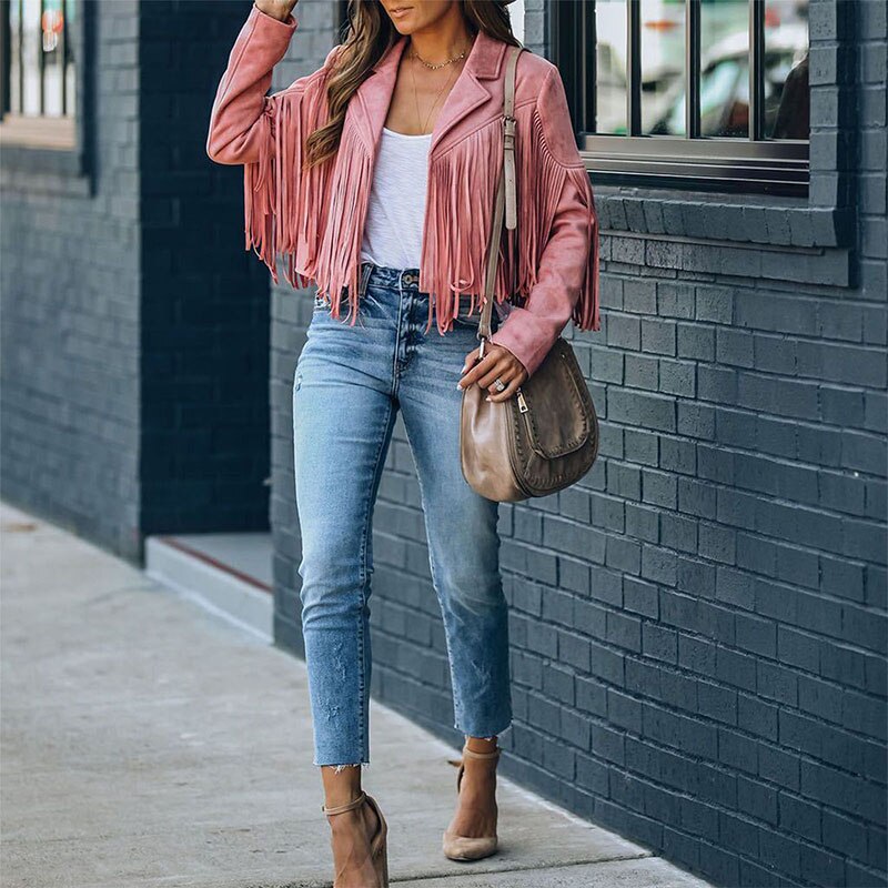 Modische Damenjacke Wildleder Fransen Look