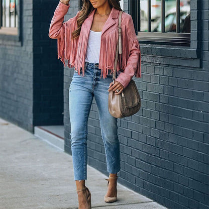 Modische Damenjacke Wildleder Fransen Look