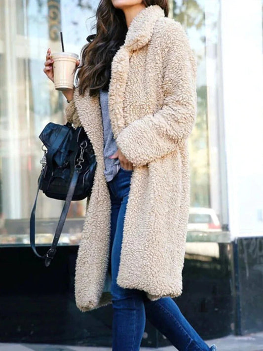 Mode Damen Teddyjacke Lang Warm Elegant - IdealeKleiden