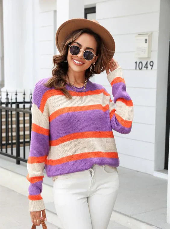 Buntgestreifter Pullover Modern Multicolor - IdealeKleiden