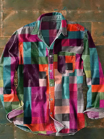 Herren Hemd Lässig Patchwork Style