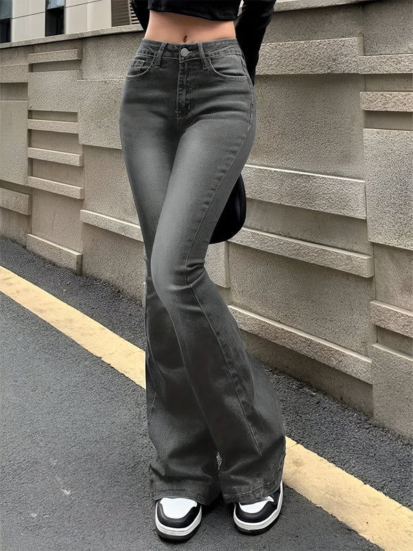 Hoch Taillierte Frauenjeans mit Flare Bein und Stretch