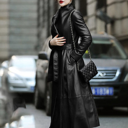 Kunstleder Mantel Damen Elegant Schwarz