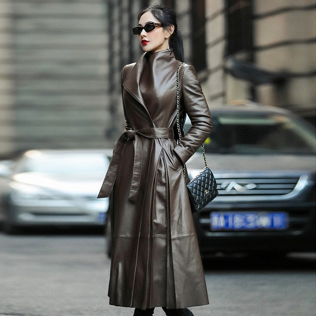 Kunstleder Mantel Damen Elegant Schwarz