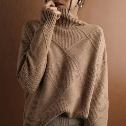 Damen Rollkragenpullover Baumwolle Bequem Warm
