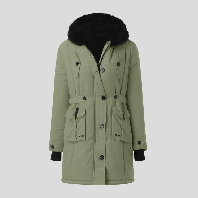 Damen Freizeitparka mit schwarzer Kunstfellkapuze