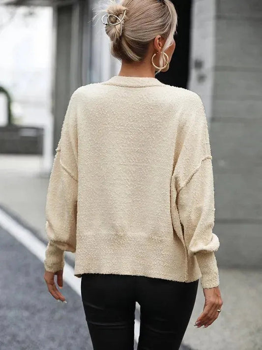 Modische Strickjacke Damen Knopf Ausschnitt - IdealeKleiden