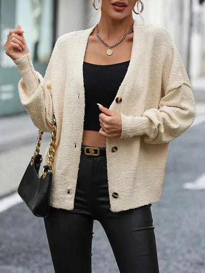 Modische Strickjacke Damen Knopf Ausschnitt