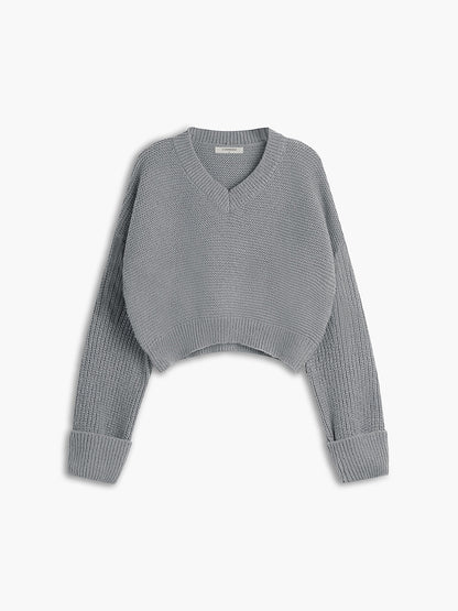 Damen Pullover V-Ausschnitt Elegante Spitze