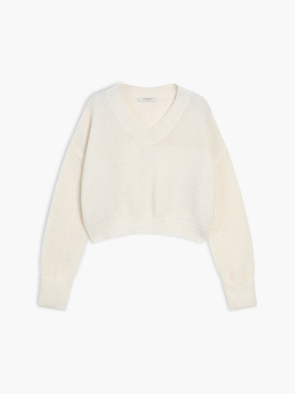 Damen Pullover V-Ausschnitt Elegante Spitze