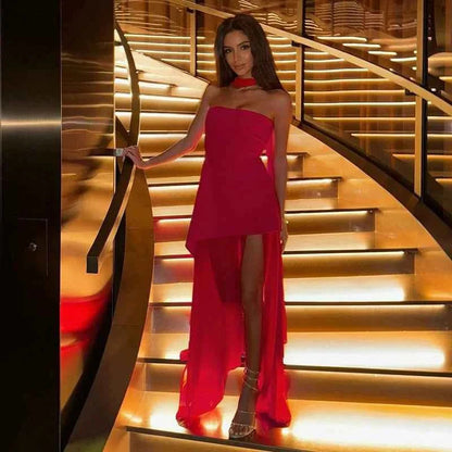 Valentina - Asymmetrisches Abendkleid mit Chiffon-Schleppe & Hochschlitz