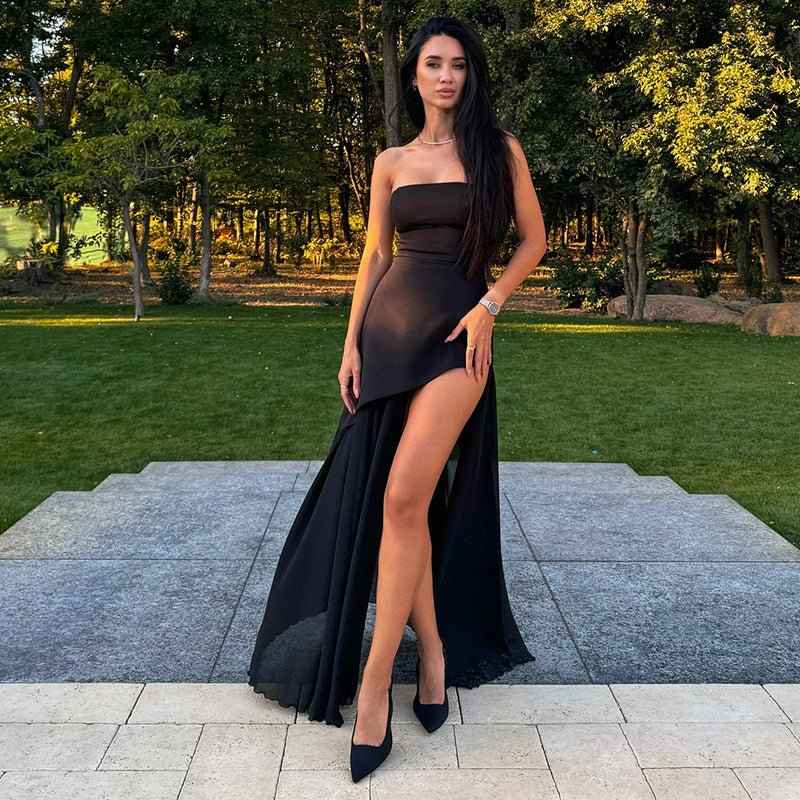 Valentina - Asymmetrisches Abendkleid mit Chiffon-Schleppe & Hochschlitz
