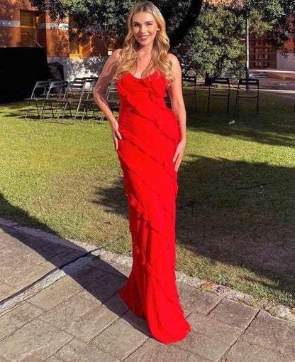 Valentina – Romantisches Maxikleid mit Rüschen und dünnen Trägern