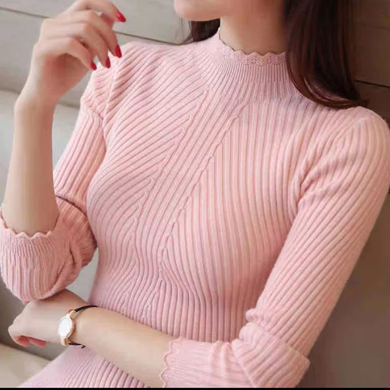 Damen Pullover Herbst Warm Rippstrick