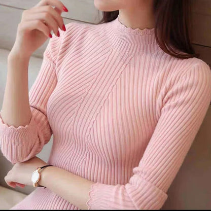 Damen Pullover Herbst Warm Rippstrick