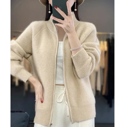Eleganter Wollcardigan Reißverschluss Damen