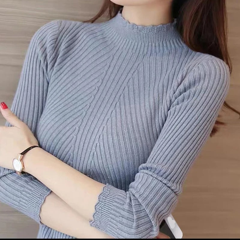Damen Pullover Herbst Warm Rippstrick