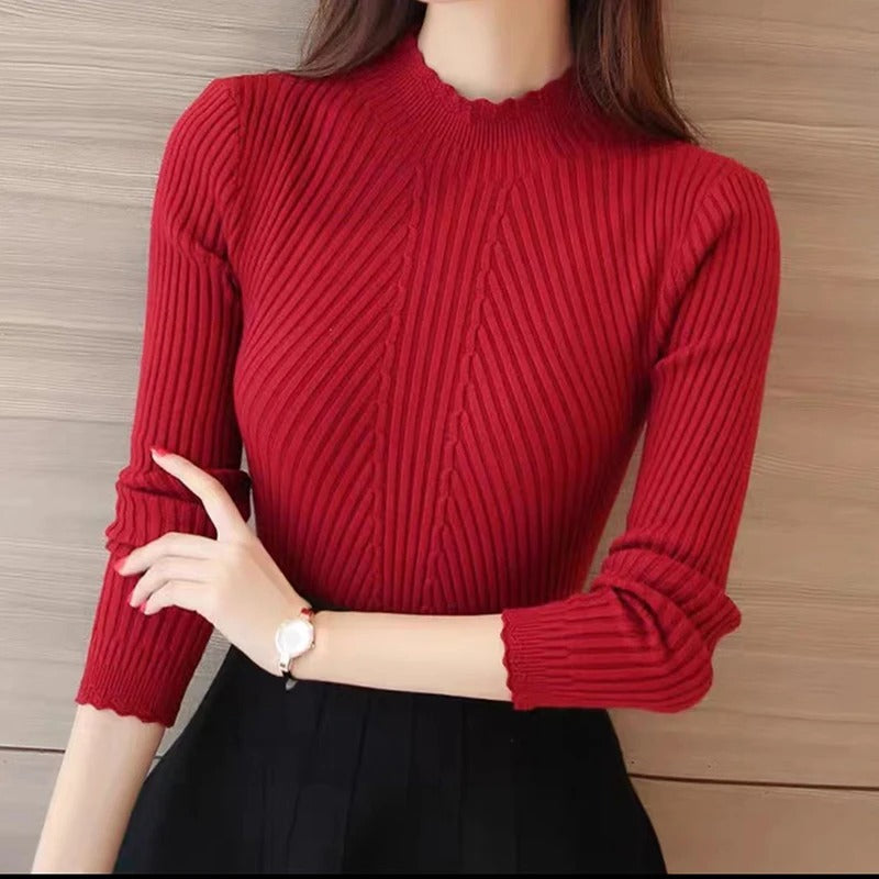 Damen Pullover Herbst Warm Rippstrick