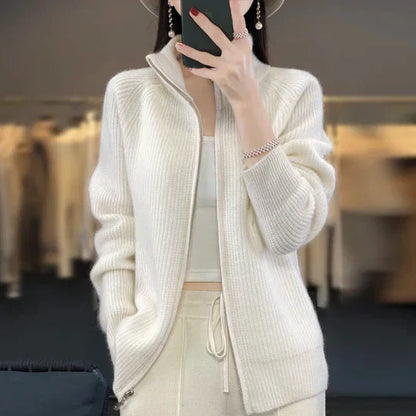 Eleganter Wollcardigan Reißverschluss Damen