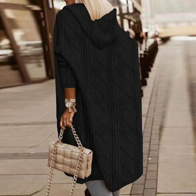 Langarm Cardigan Damen Kapuze Oversized