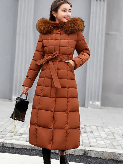 Langer Damen Wintermantel Warm Elegant Gürtel