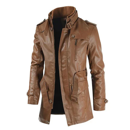 Eleganter Herren Leder-Mantel - IdealeKleiden