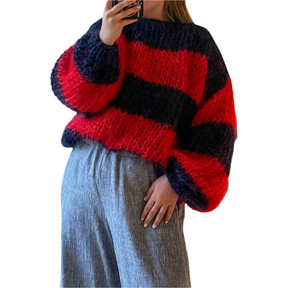 Damen Oversized Pullover Streifenmuster Großzügig