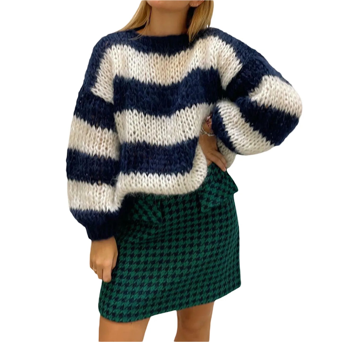 Damen Oversized Pullover Streifenmuster Großzügig - IdealeKleiden