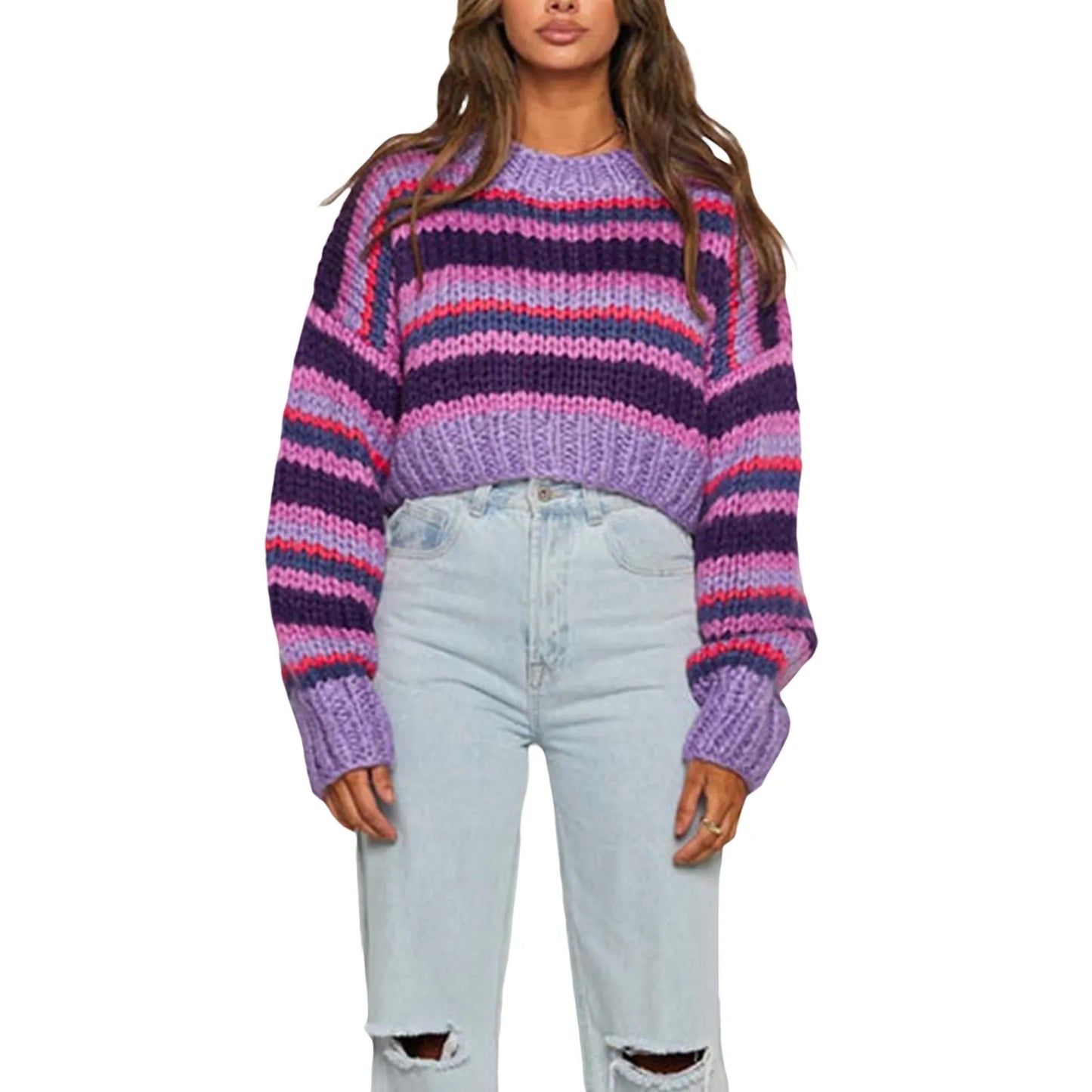 Damen Oversized Pullover Streifenmuster Großzügig