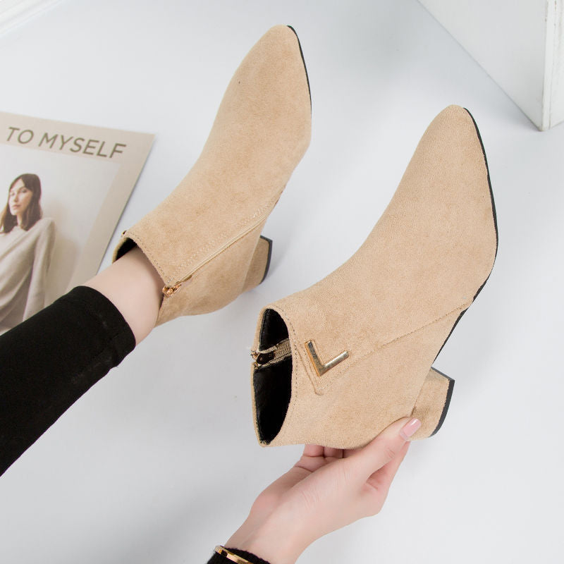Stilvolle Stiefeletten Wildleder Spitze Blockabsatz - IdealeKleiden