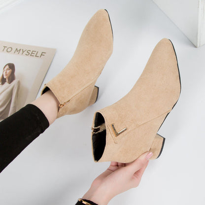 Stilvolle Stiefeletten Wildleder Spitze Blockabsatz - IdealeKleiden