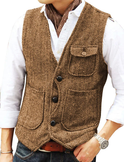 Herren Weste Tweed Elegant Kurzarmfrei