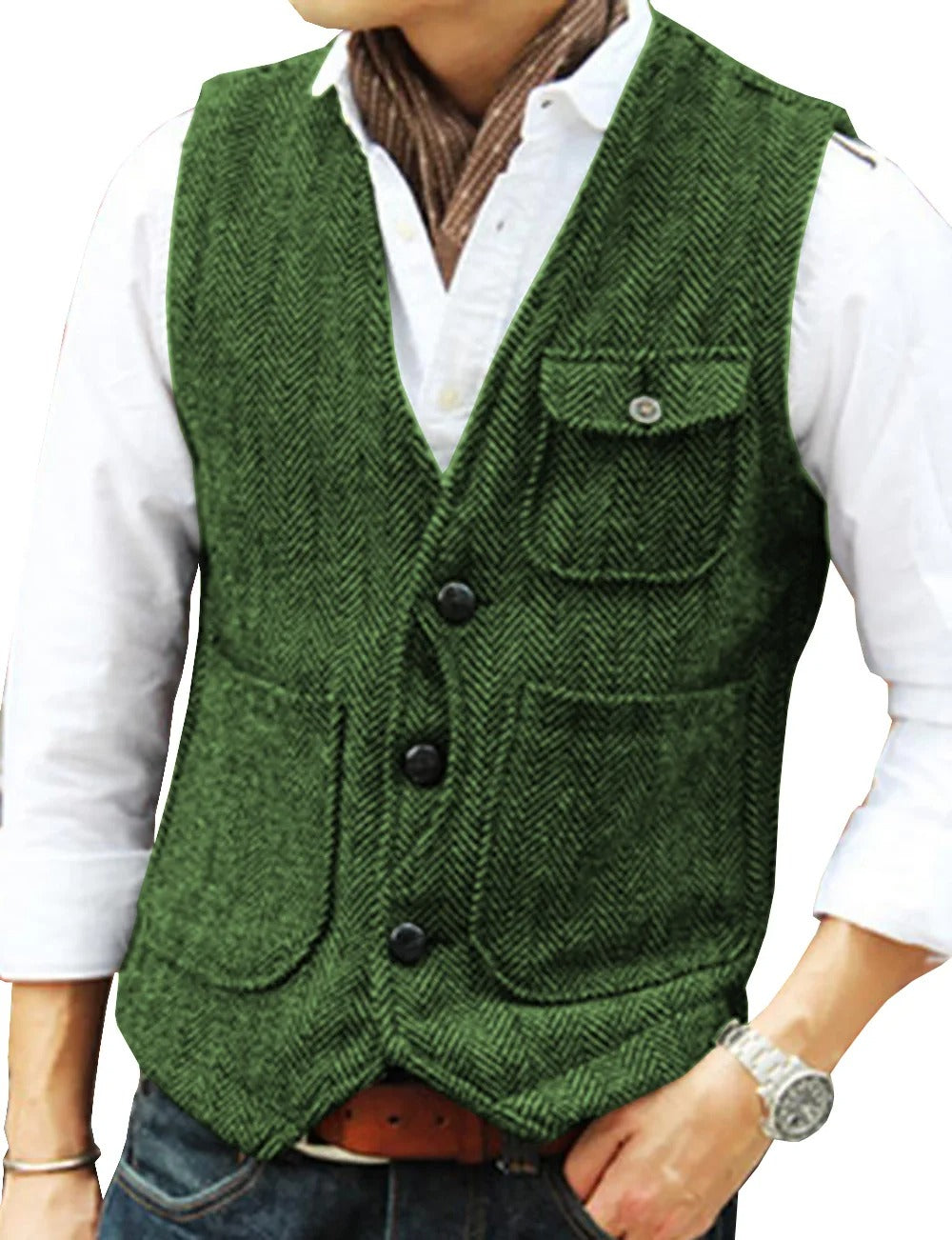 Herren Weste Tweed Elegant Kurzarmfrei