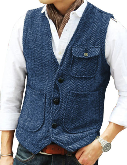 Herren Weste Tweed Elegant Kurzarmfrei